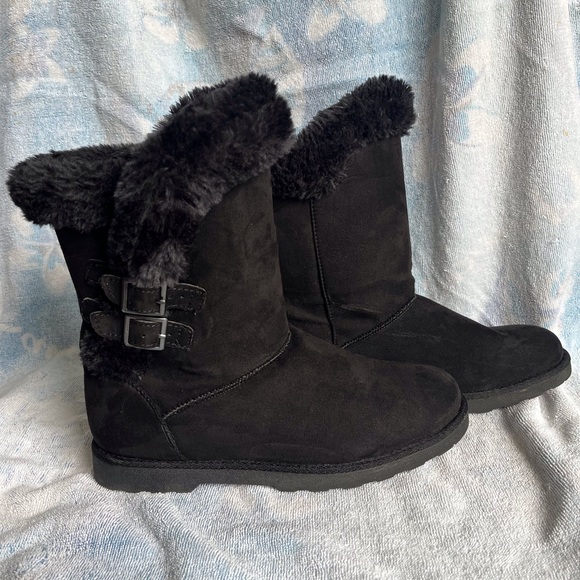 Falls Creek Shoes - Falls Creek Faux Fur Black Winter Boots Chelsea II
